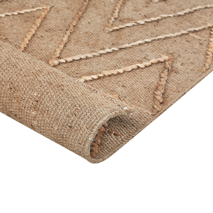 Beige Jute Cotton Area Rug 80 x 150cm Handwoven Geometric