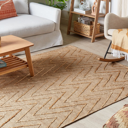 Beige Jute Cotton Area Rug 140 x 200cm Handwoven Geometric Boho Pattern Design