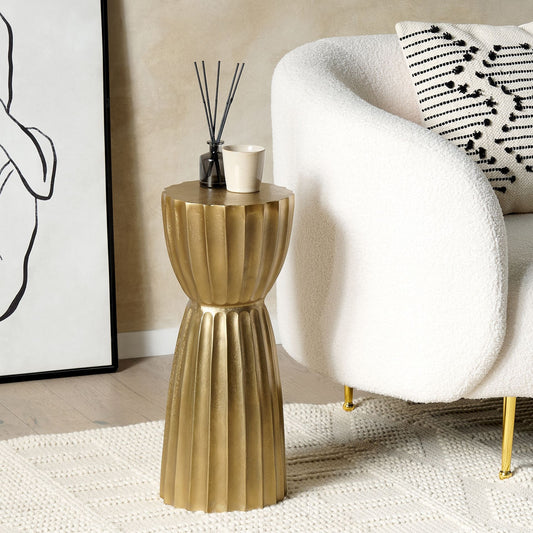 Zenith Gold Aluminium Distressed Pillar Side Table 24cm Contemporary Home Furniture