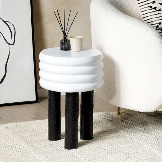 Exclusive Aluminium Side Table White Black 33 x 33cm Decorative