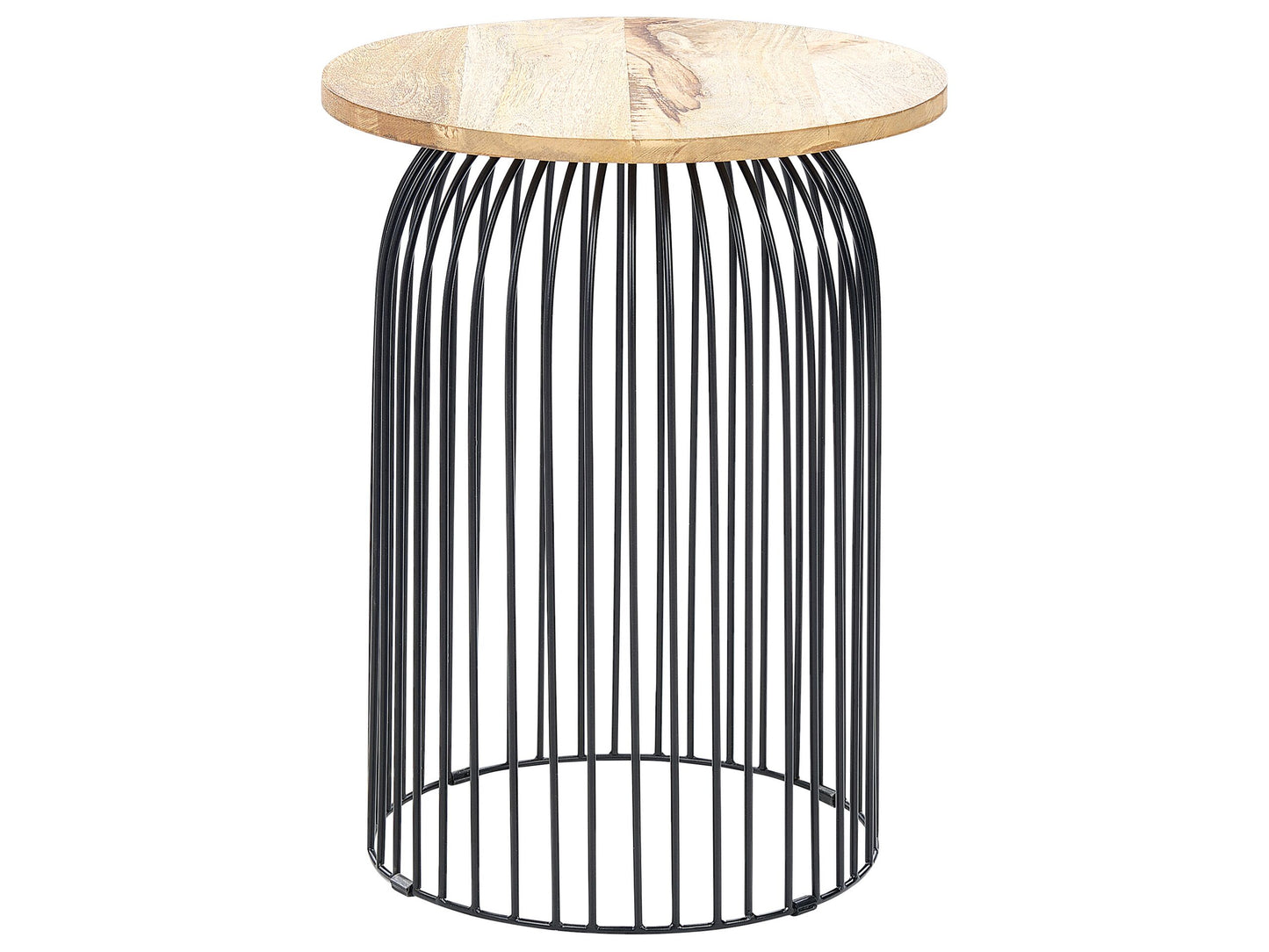 Light Mango Wood Side Table Black Aluminium Frame ?36cm