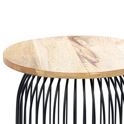 Light Mango Wood Side Table Black Aluminium Frame ?36cm