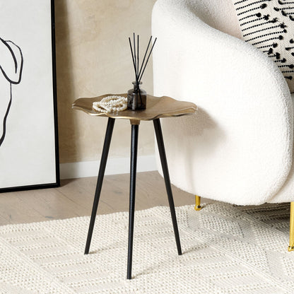 Side Table Gold and Black Aluminium Iron Round 37cm Glossy Top Retro Decor