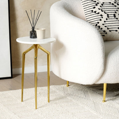 Glamora Round White Marble Top Side Table With Gold Legs 30cm