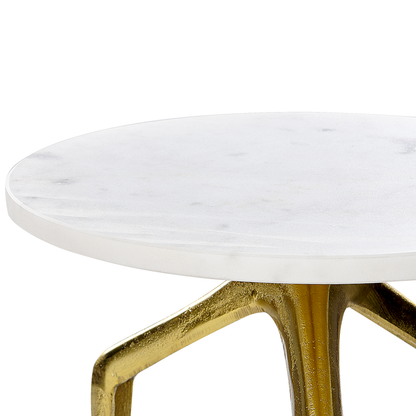 Glamora Round White Marble Top Side Table With Gold Legs 30cm