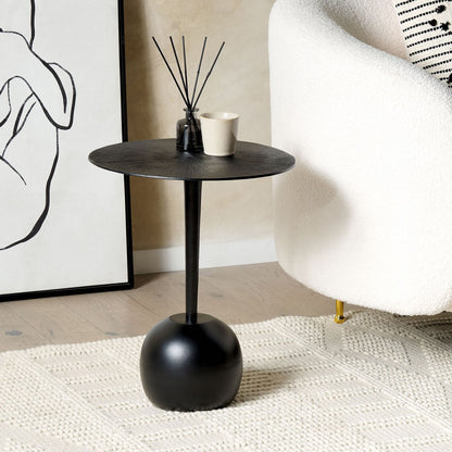 Side Table 40cm Black Aluminium Round Carved Top