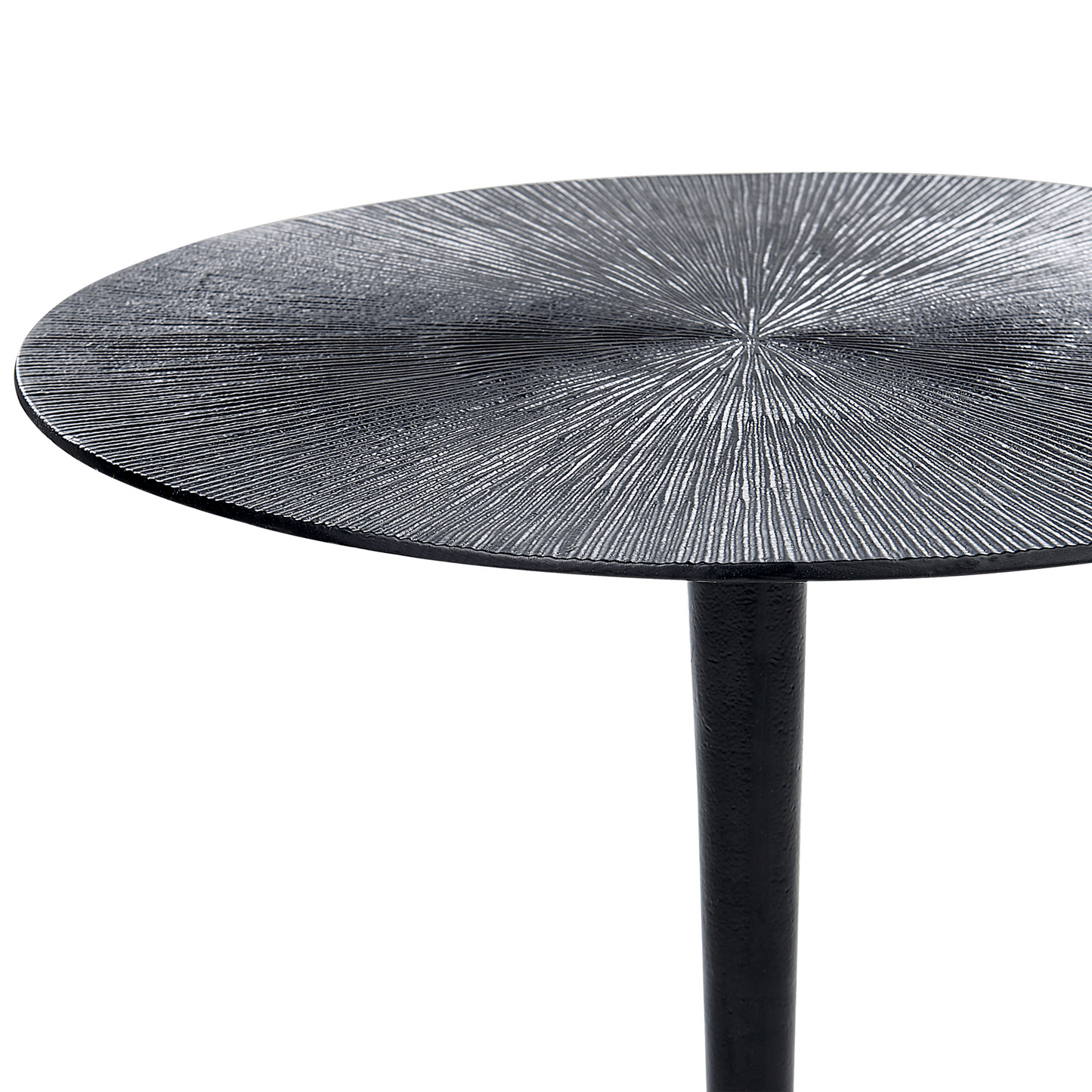 Side Table 40cm Black Aluminium Round Carved Top