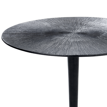Side Table 40cm Black Aluminium Round Carved Top