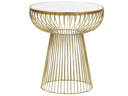 Side Table White Marble Top Gold Frame 42cm Round