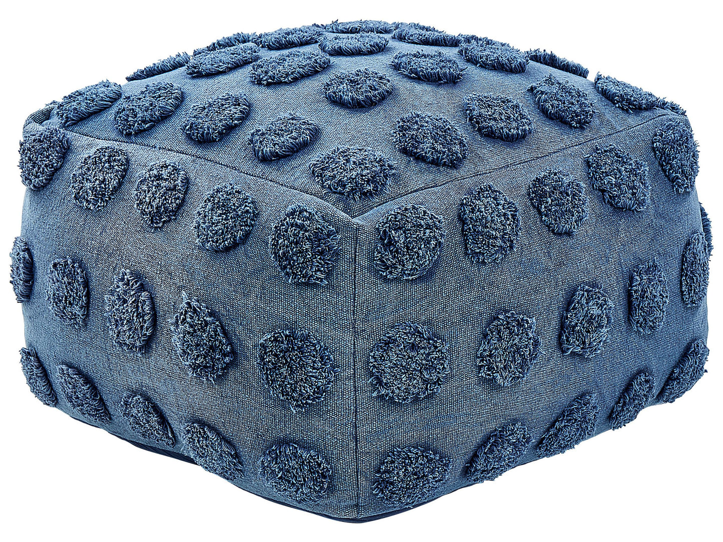 Blue Cotton Pouffe 50 x 50 x 35cm EPS Beads Polka Dot Boho Square