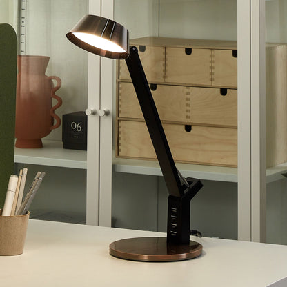 Copper Desk Lamp With Adjustable Arm Dimmer USB Port