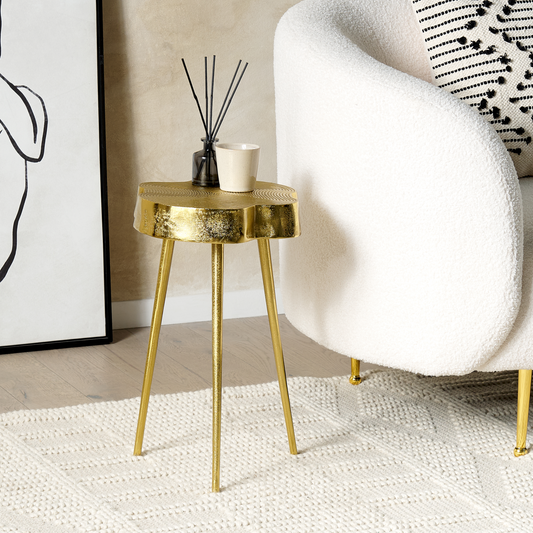 Side Table Gold Metal 50cm Gloss Wood Effect End Table