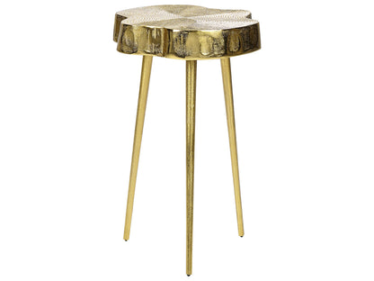 Side Table Gold Metal 50cm Gloss Wood Effect End Table