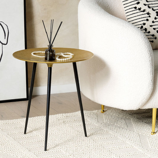 Living Gold Black Metal Side Table 45cm Round Gloss Top