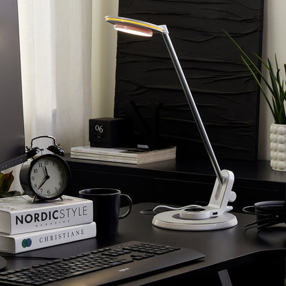 LED Desk Lamp Silver With Adjustable Arm Dimmer Color Temperature USB Port