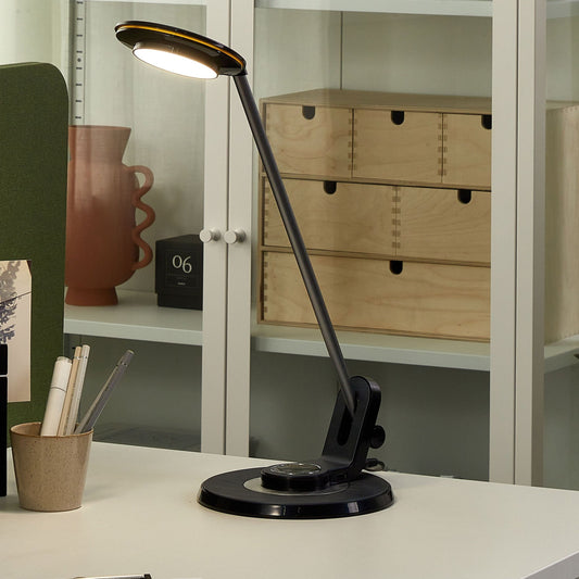 LED Desk Lamp Black Metal Adjustable Arm USB Port