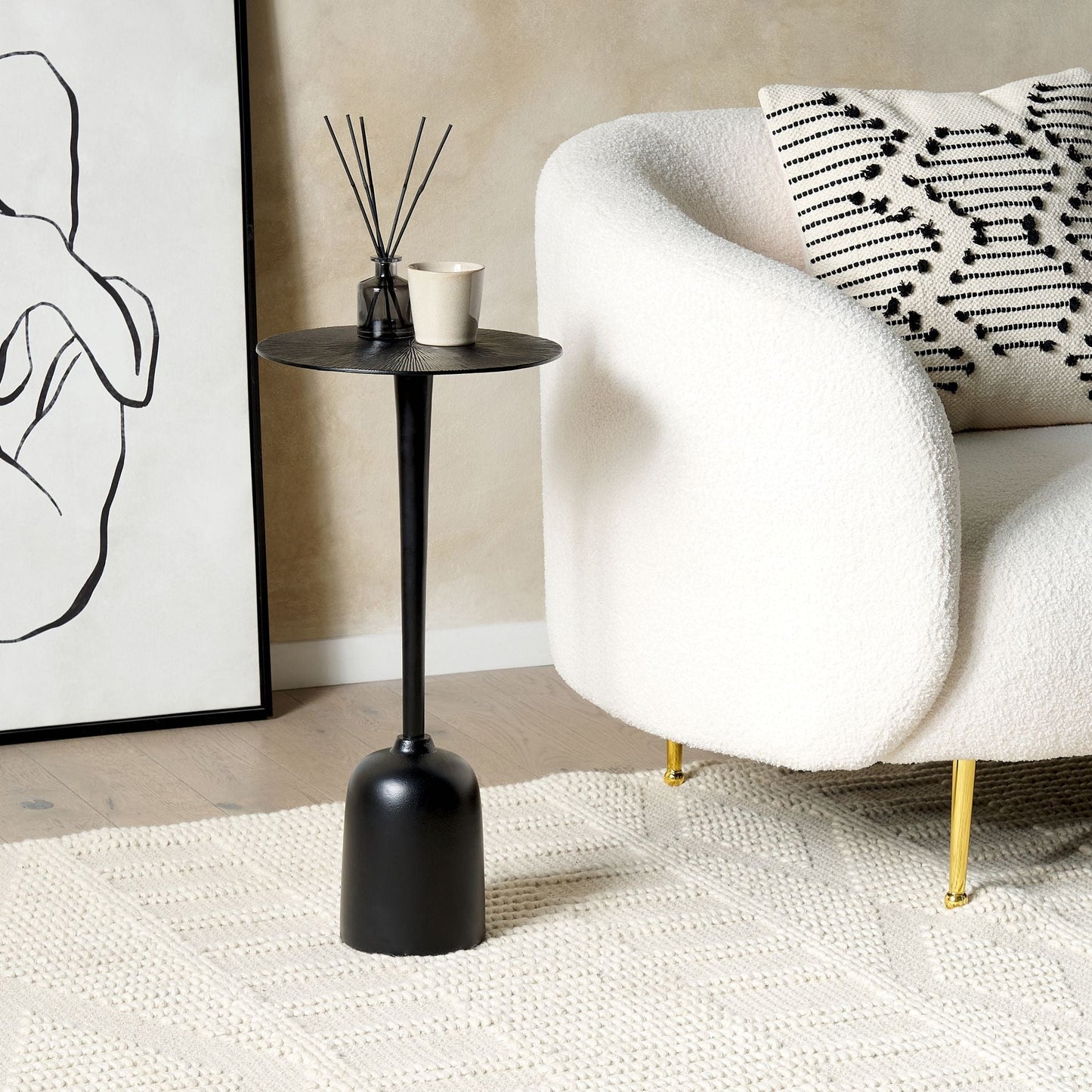 Black Metal Round Side Table 30cm Geometric Modern End Table