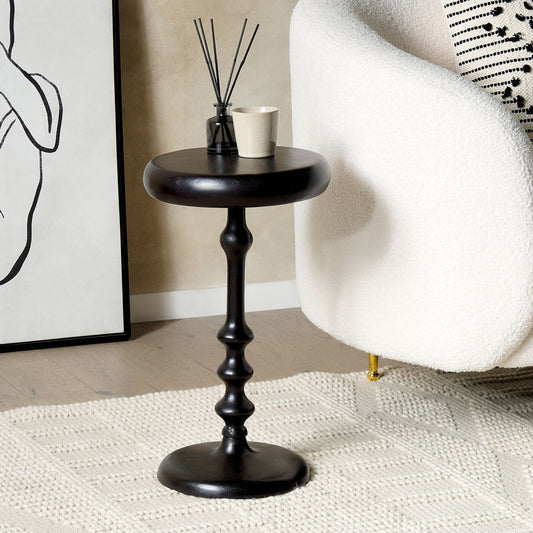 Black Metal Side Table 30cm Round Geometric End Table