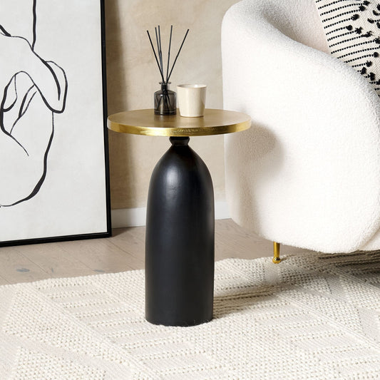 Side Table Black And Gold Metal Round 36cm Geometric