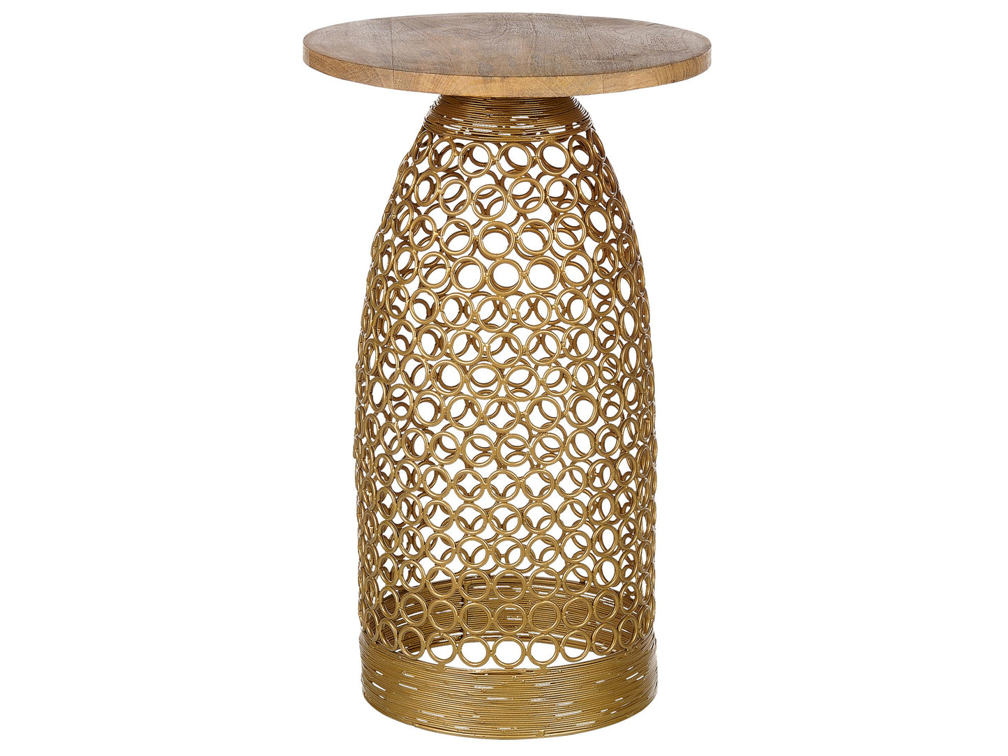 Side Table Light Brown Mango Wood Top With Gold Metal 30cm Round