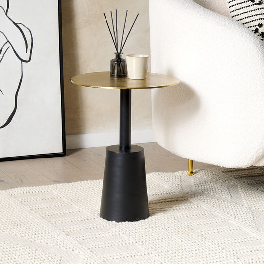 Black Gold Metal Side Table 36cm Round Geometric End Table