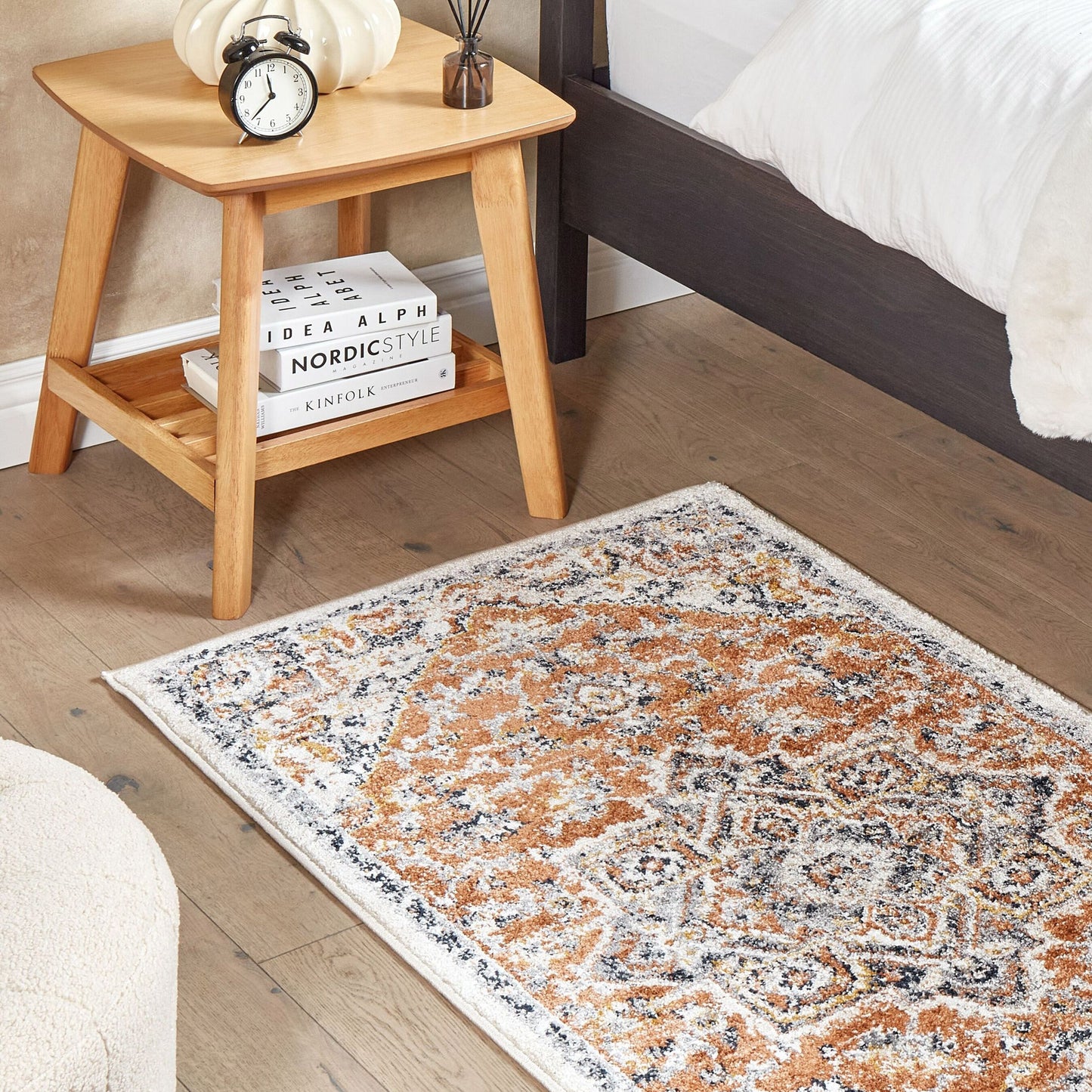 Oriental Distressed Beige Area Rug 80 By 150cm With Floral Motif For Living Room And Bedroom