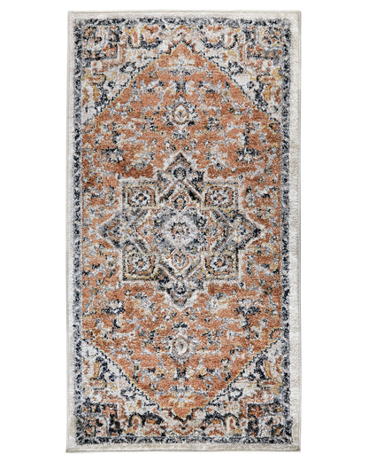 Oriental Distressed Beige Area Rug 80 By 150cm With Floral Motif For Living Room And Bedroom