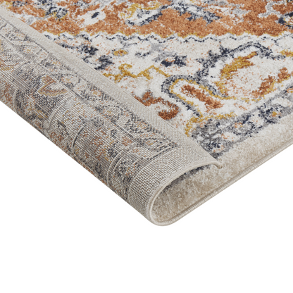 Oriental Distressed Beige Area Rug 80 By 150cm With Floral Motif For Living Room And Bedroom
