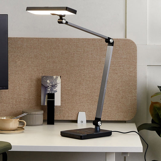Desk LED Lamp Aluminum Black Stepless Dimming Touch Switch Wireless Charger Office Light