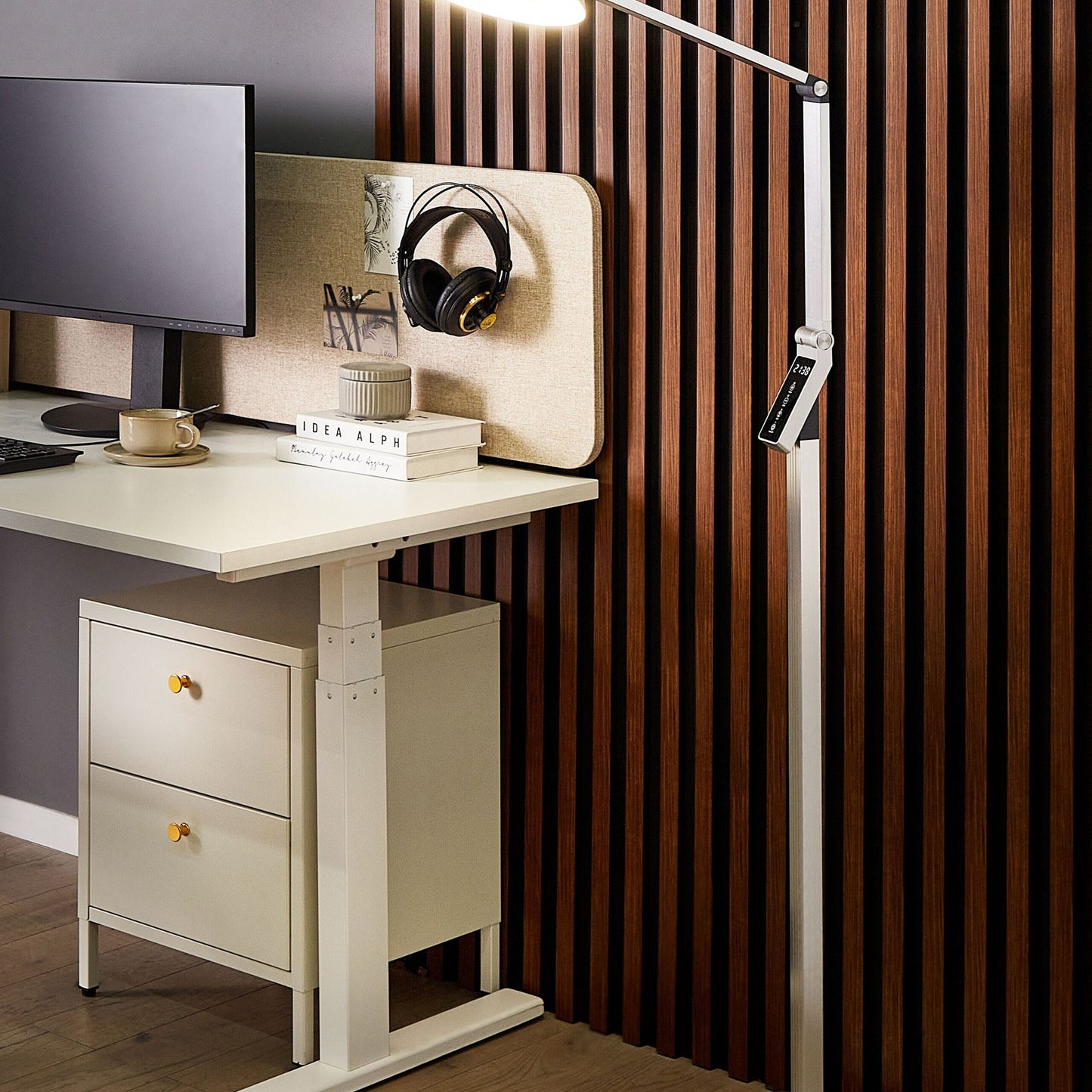 Floor LED Lamp Silver 170cm Dimmable LCD Modern Office