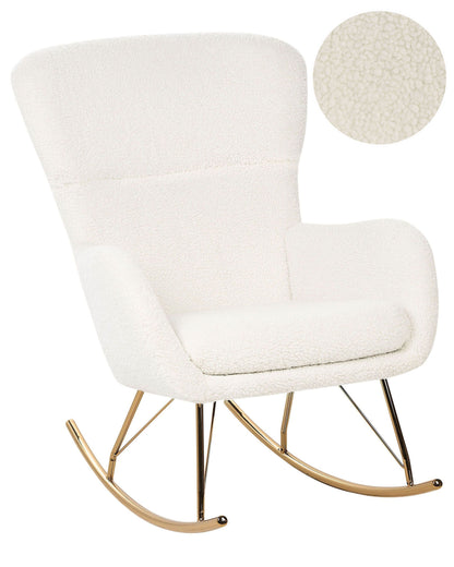 White And Gold Boucle Rocking Chair With Metal Legs Traditional Retro Design