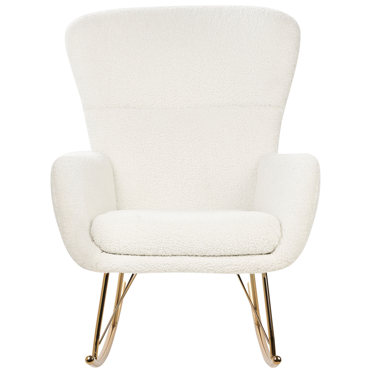 White And Gold Boucle Rocking Chair With Metal Legs Traditional Retro Design