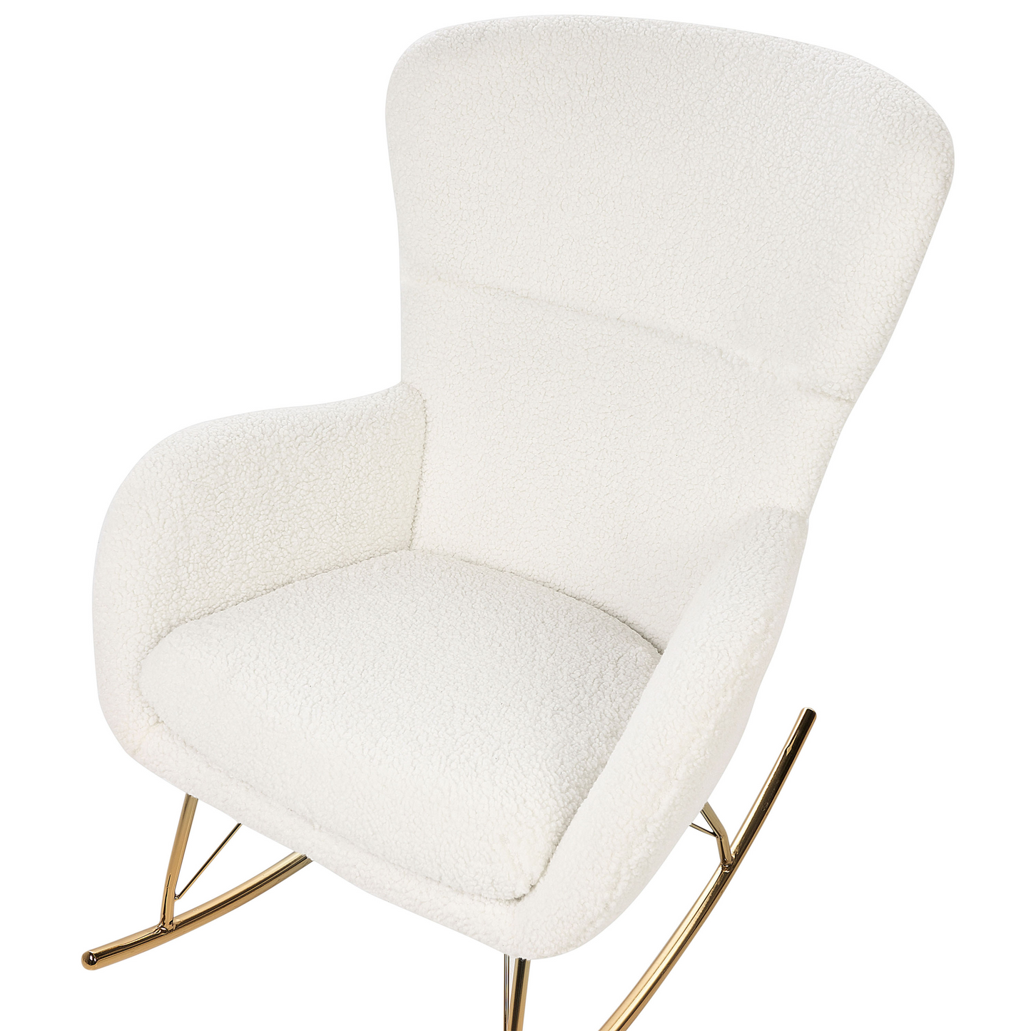 White And Gold Boucle Rocking Chair With Metal Legs Traditional Retro Design