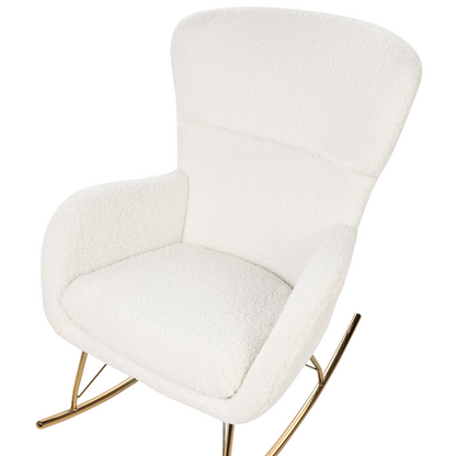 White And Gold Boucle Rocking Chair With Metal Legs Traditional Retro Design