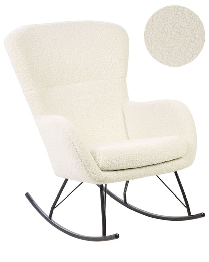 Rocking Chair Boucle Beige And Black With Metal Legs