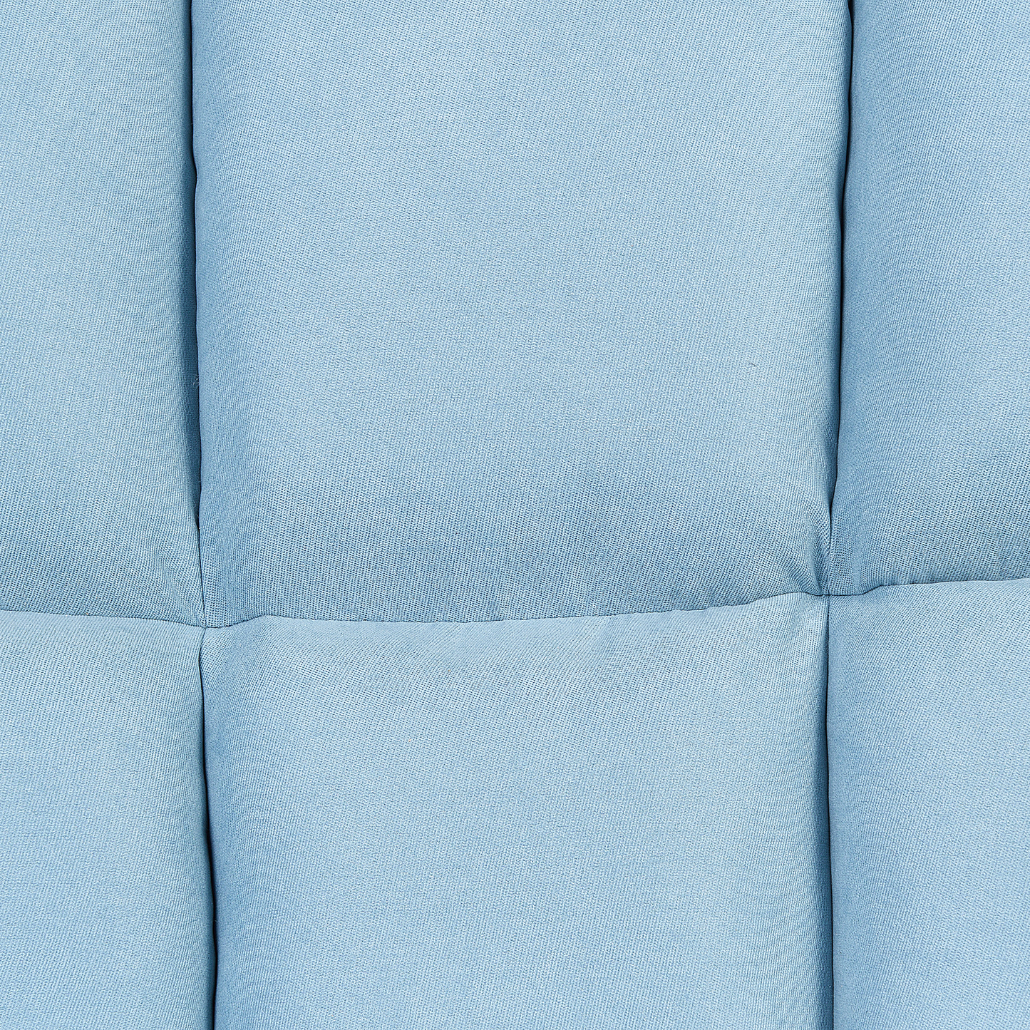 Blue Biscuit Tufted Rocking Chair With Wooden Legs And Rubber Skates Plush Upholstery