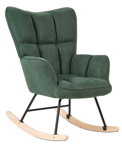 Rocking Chair Dark Green Biscuit Tufted Upholstery With Wooden Skates