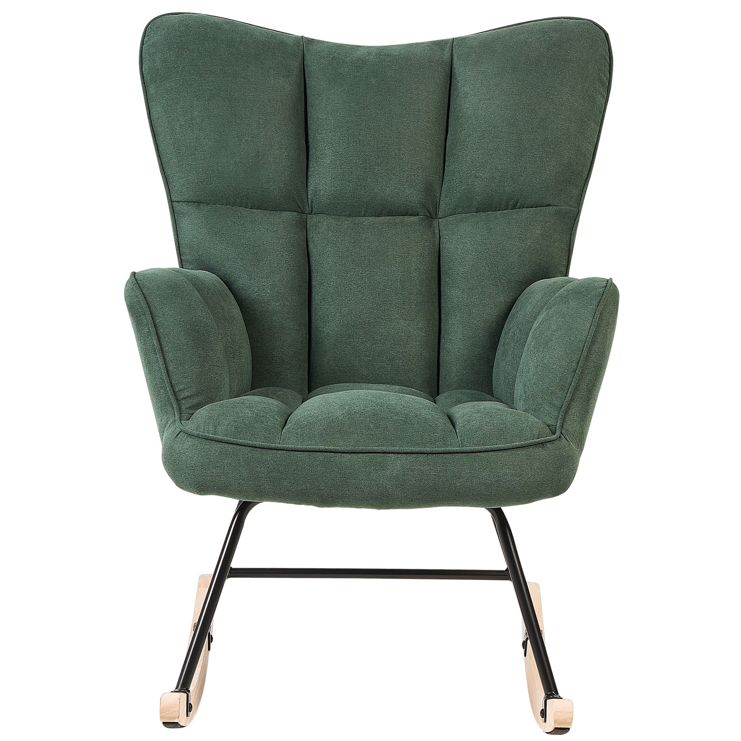 Rocking Chair Dark Green Biscuit Tufted Upholstery With Wooden Skates
