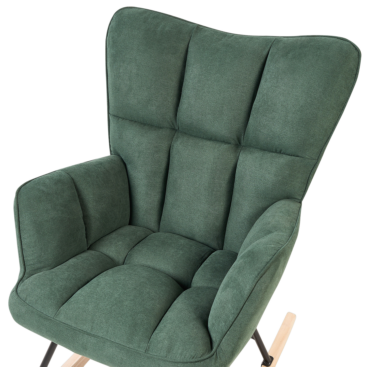 Rocking Chair Dark Green Biscuit Tufted Upholstery With Wooden Skates