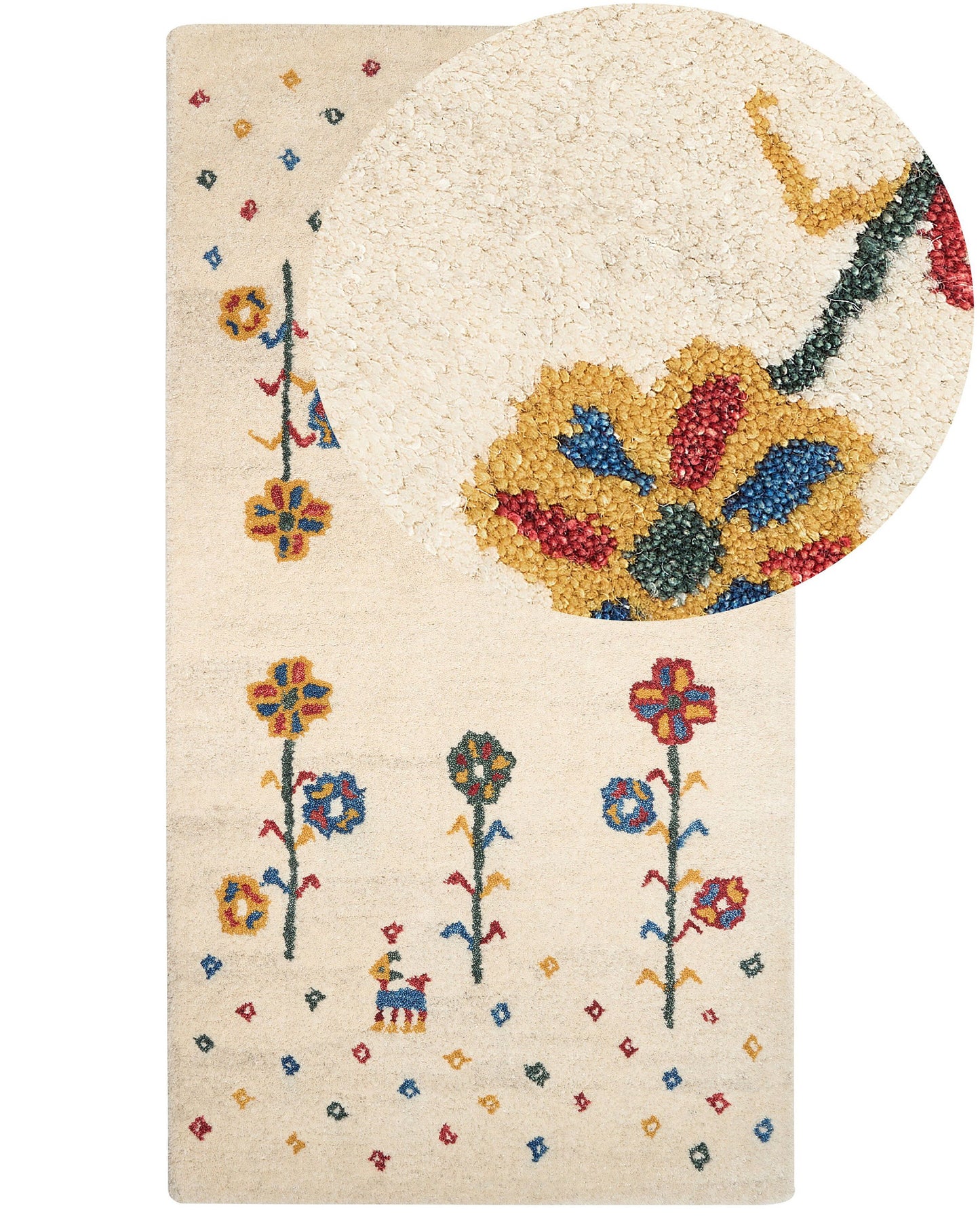 Wool Area Rug 80 x 150 Beige Floral Pattern Hand Tufted