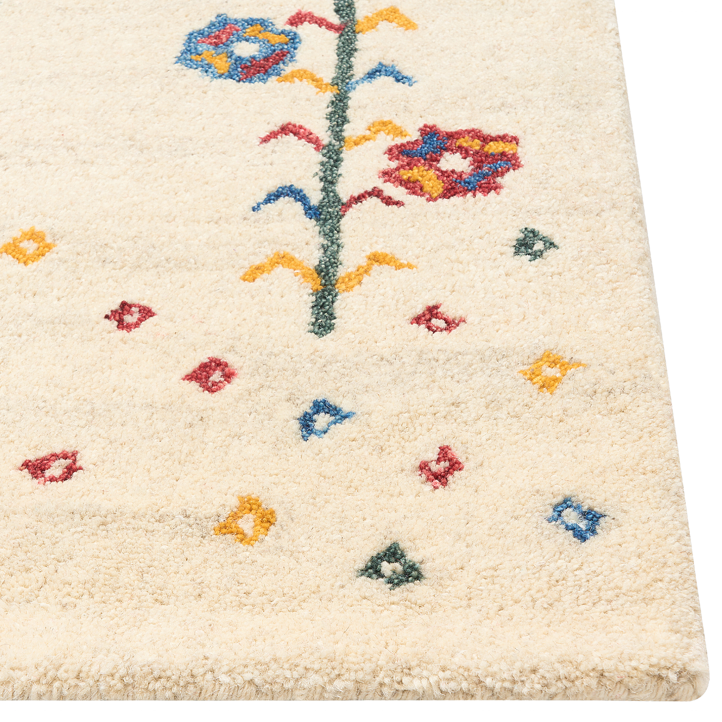 Wool Area Rug 80 x 150 Beige Floral Pattern Hand Tufted