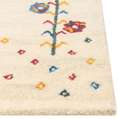 Wool Area Rug 80 x 150 Beige Floral Pattern Hand Tufted