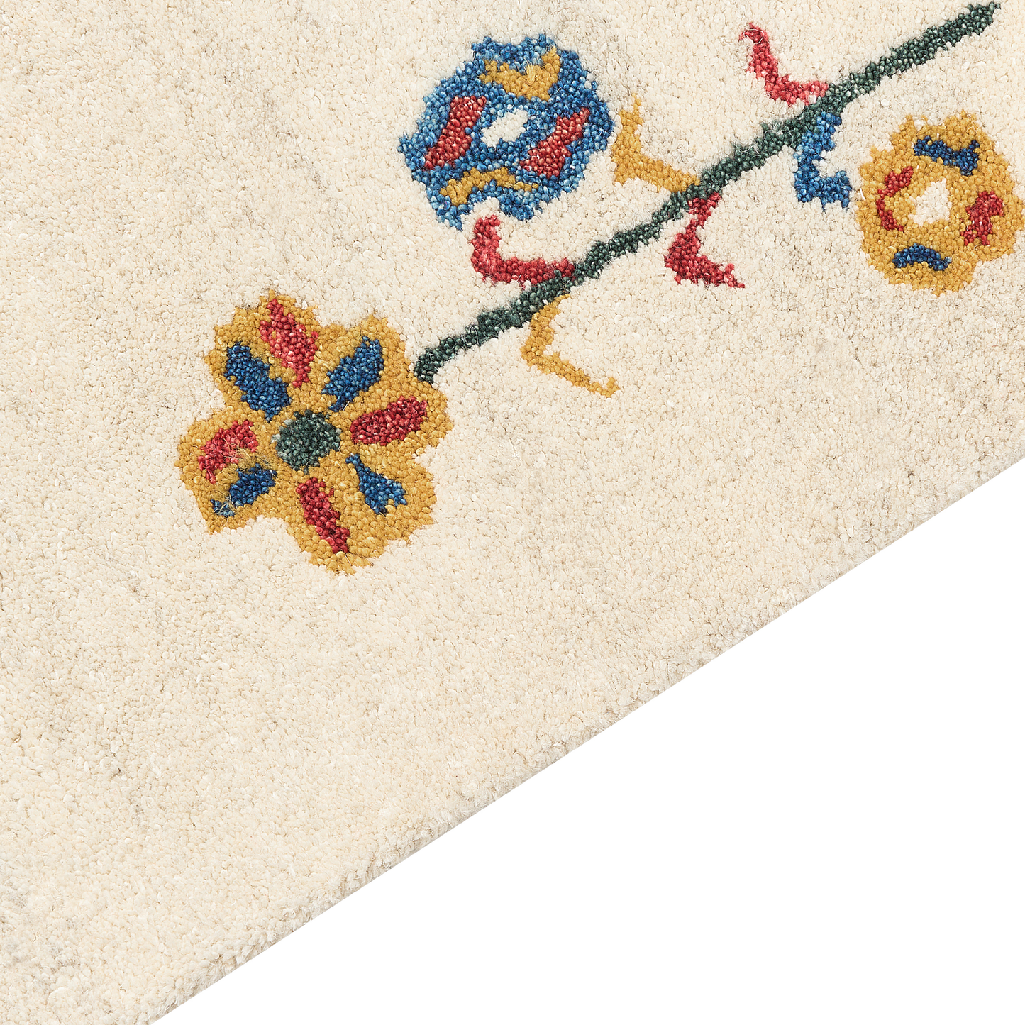 Wool Area Rug 80 x 150 Beige Floral Pattern Hand Tufted