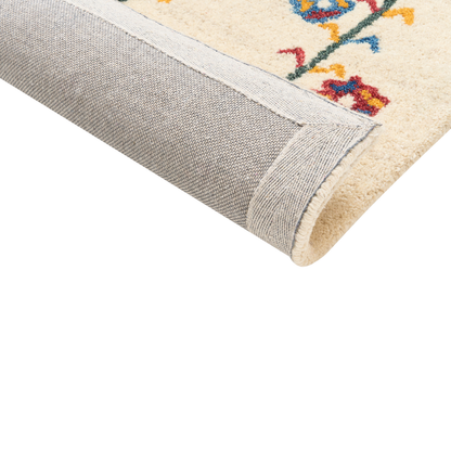 Wool Area Rug 80 x 150 Beige Floral Pattern Hand Tufted
