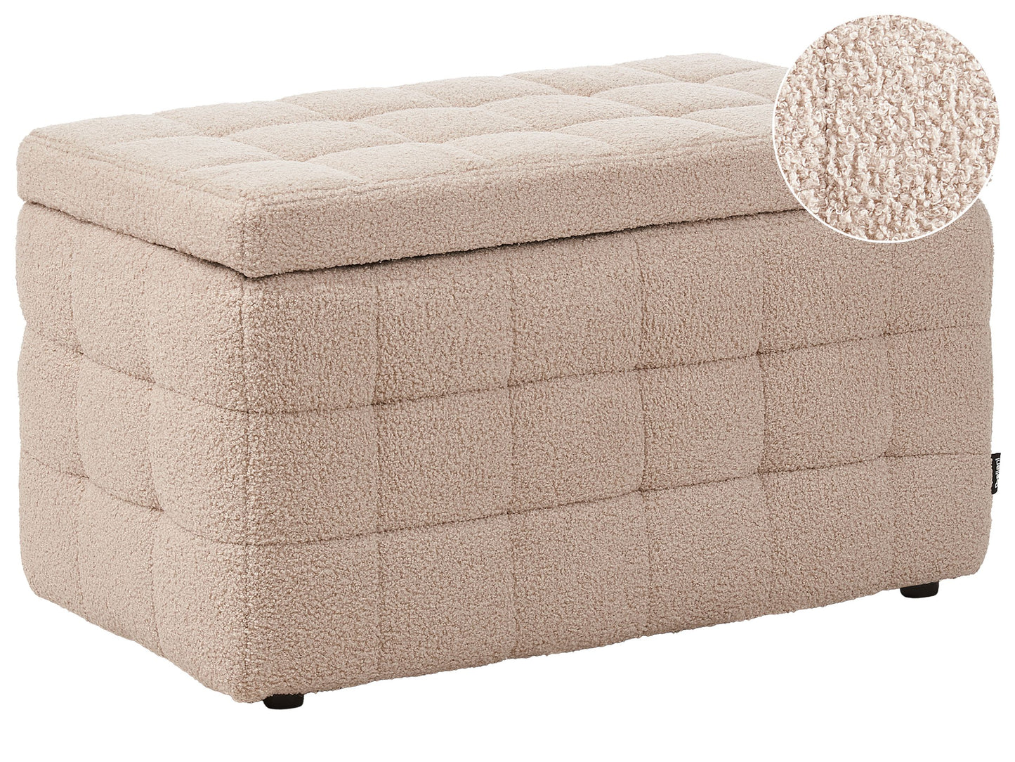 Beige Boucle Ottoman Bench With Storage Tufted Modern