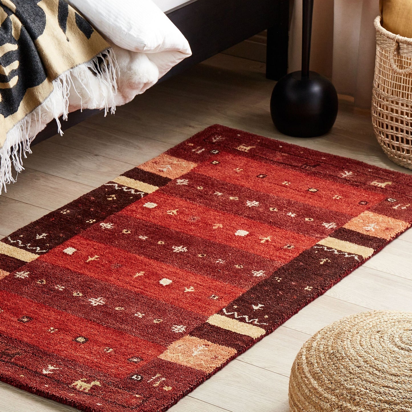 Rustic Red Wool Rug 80 x 150cm Hand Tufted Thick Pile