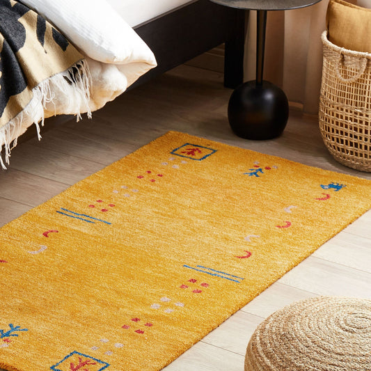 Wool Geometric Area Rug 80 x 150cm Hand Tufted Boho Yellow