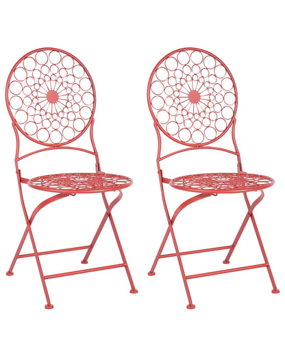 Provence Home Red Iron Garden Bistro Chairs 2 Foldable Outdoor