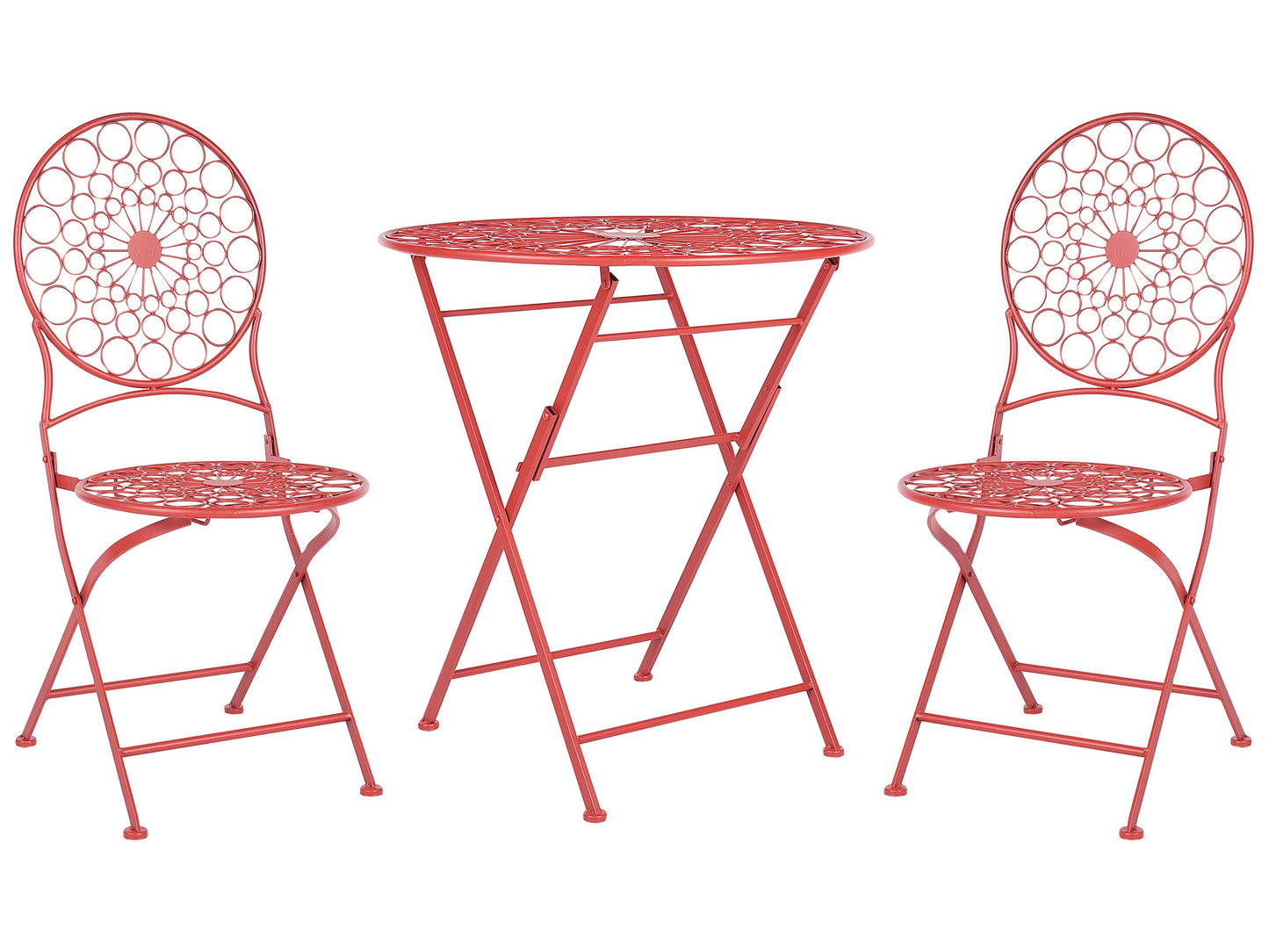 Garden Bistro Red Iron Foldable 2 Chairs Table Set UV Rust Resistant