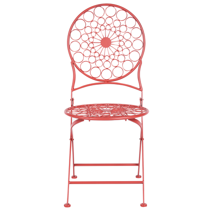 Garden Bistro Red Iron Foldable 2 Chairs Table Set UV Rust Resistant